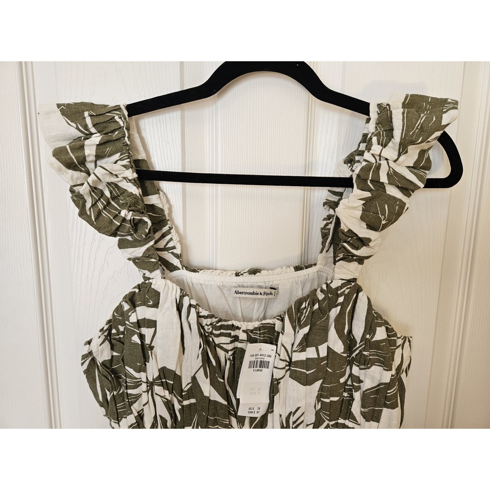 NWT Abercrombie & Fitch Tropical Leaf Print Pockets Babydoll Lined Mini Dress XL - Picture 4 of 10